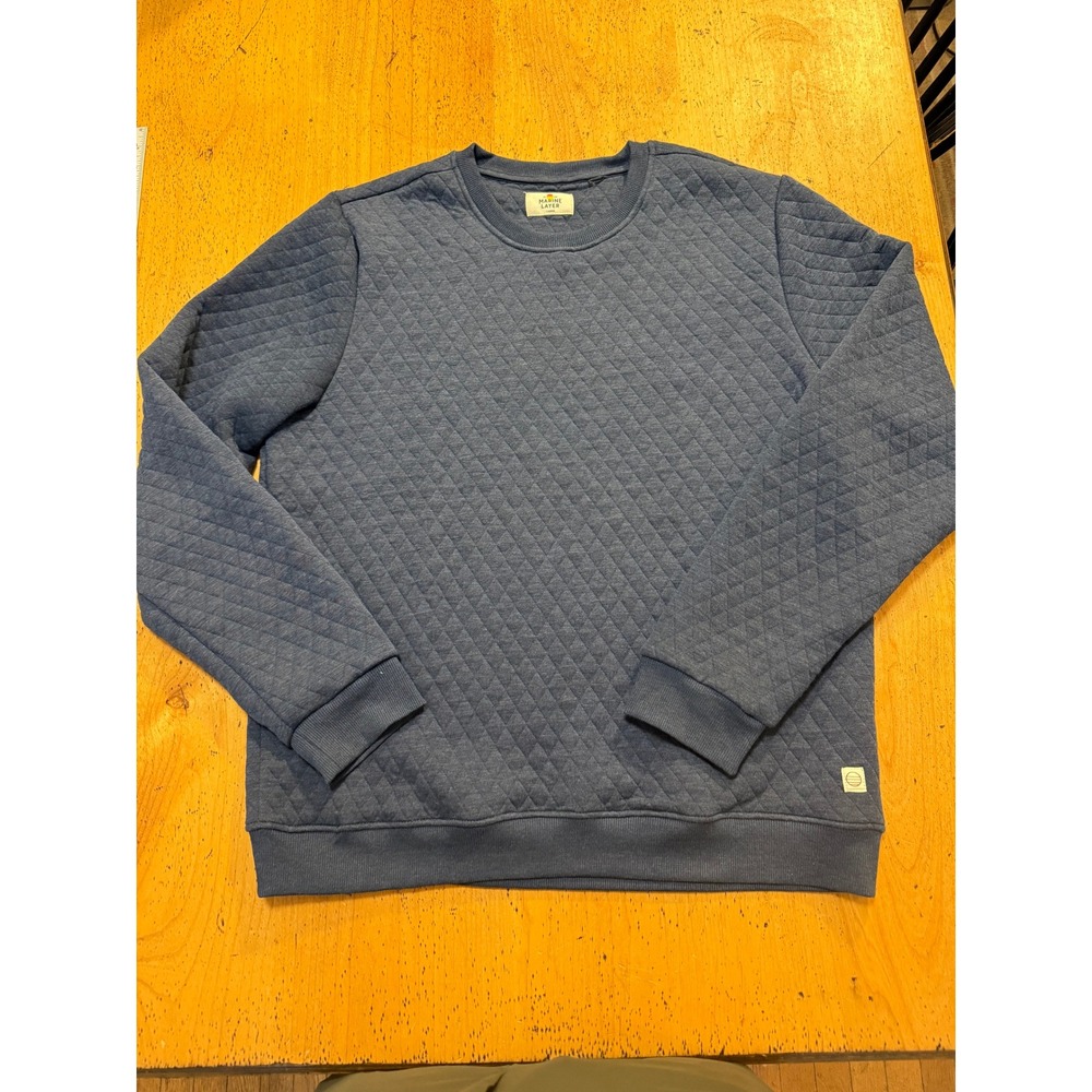 Marine Layer Corbet Large Quilted Crewneck Sweatshirt Blue Pullover